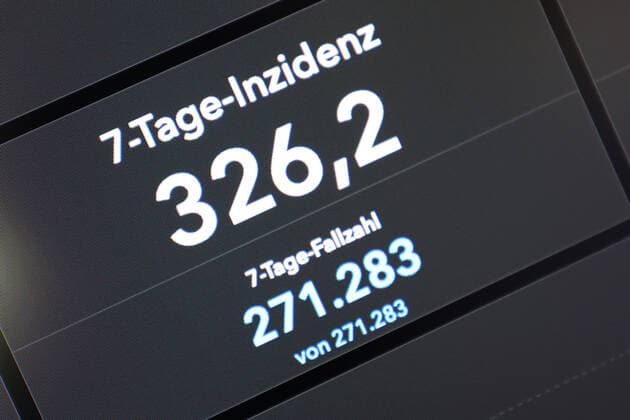 Dashboard of RKI, 7 day incidence is now 326.2 7 day incidence, dashboard of RKI on a monitor on 14 08 2022 in Siegen Germany.