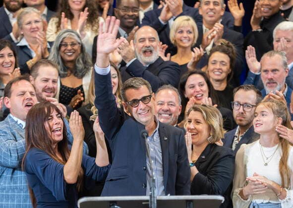 August 14, 2022, Drummondville, PQ, Canada: Quebec Conservative Party leader Eric Duhaime wave to supporters following his speech at the unveiling of his election campaign platform in Drummondville, Que., Sunday, August 14, 2022. Quebecers will go to the polls on October 3rd. Drummondville Canada  - ZUMAc35_ 20220814_zaf_c35_011 Copyright: xGrahamxHughesx