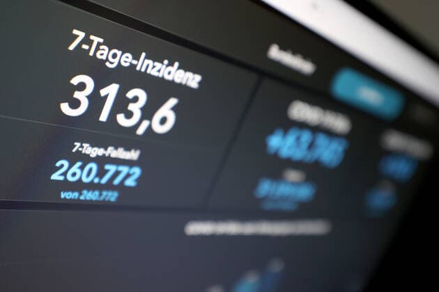 RKI dashboard, 7 day incidence is now 313.6 7 day incidence, RKI dashboard on a monitor on 16 08 2022 in Siegen Germany.
