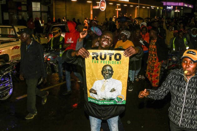 August 15, 2022, Nakuru, Kenya: Kenyans celebrate in Nakuru City s Kenyatta Avenue after Wafula Chebukati, Chairman of The Independent Electoral and Boundaries Commission (IEBC) declared, William Ruto, the duly elected president of the Republic of Kenya in a hotly contested race. Nakuru Kenya - ZUMAs197 20220815_zaa_s197_227 Copyright: xJamesxWakibiax