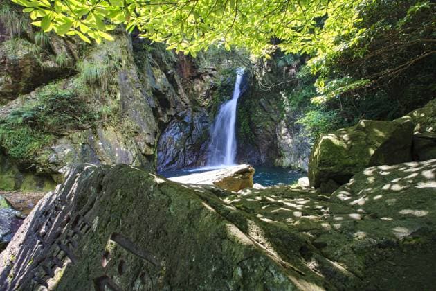 IMAGO Creative, Jahreszeit Frühling, Licht und Sonne Five dragon pool , 07.08.2022, Copyright: xViewStockx, 396-0016856.jpg, Zhejiang, ningbo, five dragon pool, the scenic spot, travel, sun, trees, light, water, streams, streams, waterfalls, leaves, green water, mountain spring, lines, light, dreamy, rocks and stones Copyright: xViewStockx