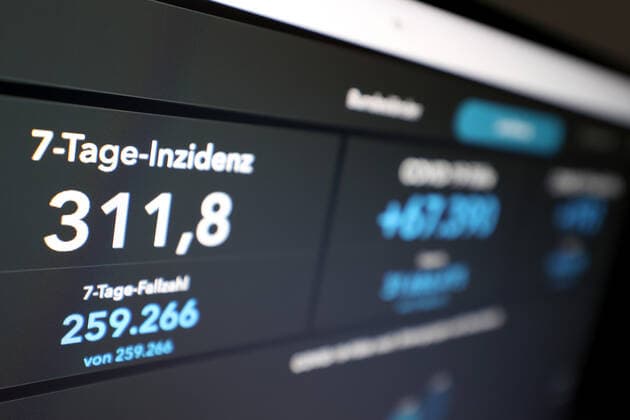 RKI dashboard, 7 day incidence is now 311.8 7 day incidence, RKI dashboard on a monitor on 17 08 2022 in Siegen Germany.