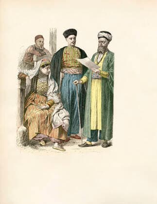 March 19, 2022, Munich, Germany: Russian Folk Dress, Tatars from the Crimea, late 19th Century, Illustration, The History of Costume, Braun & Schneider, Munich, Germany, 1861-1880 Munich Germany - ZUMAg145 20220319_zap_g145_002 Copyright: xJTxVintagex