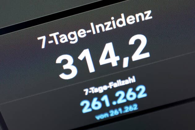 RKI dashboard, 7 day incidence is now 314.2 7 day incidence, RKI dashboard on a monitor on 18 08 2022 in Siegen Germany.
