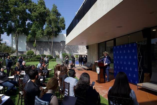 August 18, 2022, Mexico City, Mexico City, Mexico: August 18, 2022, Mexico City, Mexico: The United States Ambassador to Mexico, Ken Salazar, speaks during a news conference at US Embassy. on August 18, 2022 in Mexico City, Mexico. Mexico City Mexico - ZUMAe321 20220818_zia_e321_016 Copyright: xJulianxLopezx xEyepixxGroupx