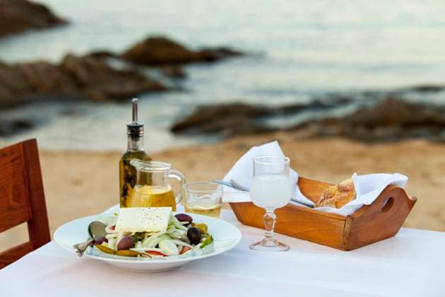 greek salad outdoors and the sea , 14115488.jpg, greek, sea, healthy, salad, green, cheese, white, fresh, plate, table, oil, mediterranean, olive, summer, food, sun, raw, island, tomato, pepper, cheese, appetizer, onion, lettuce, wine, bread, ouzo, feta, ocean, greece, outdoor, sky, dawn, glass, drink, rock, sand, nobody, simple, holiday, vacation, Chalkidiki,