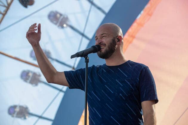 Stan Van Samang pictured during the Zomerhit music event of Radio 2, the popular radio channel of Flemish public broadcaster VRT, Saturday 20 August 2022 in Brussels.  DIRKxWAEM 40025022