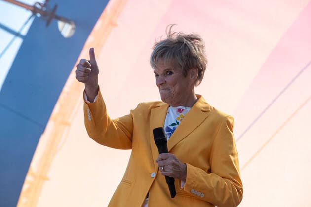 Magriet Hermans pictured during the Zomerhit music event of Radio 2, the popular radio channel of Flemish public broadcaster VRT, Saturday 20 August 2022 in Brussels.  DIRKxWAEM 40025097