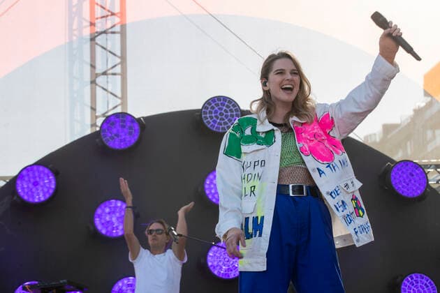 Regi Penxten and Singer Lotte pictured during the Zomerhit music event of Radio 2, the popular radio channel of Flemish public broadcaster VRT, Saturday 20 August 2022 in Brussels.  DIRKxWAEM 40027163