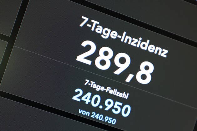 RKI dashboard, 7 day incidence is now 289.8 7 day incidence, RKI dashboard on a monitor on 21 08 2022 in Siegen Germany.