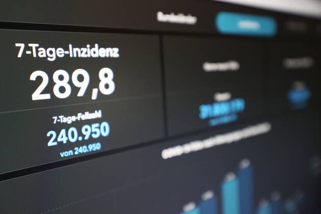 RKI dashboard, 7 day incidence is now 289.8 7 day incidence, RKI dashboard on a monitor on 21 08 2022 in Siegen Germany.
