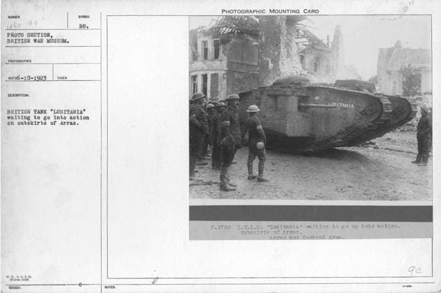 British tank Lusitania waiting to go into action on outskirts of Arras. Collection of World War I Photographs, 1914-1918 that depict the military activities of British and other nation s armed forces and personnel during World War I. Copyright: xpiemagsx piemagsww130012022-1649 !ACHTUNG AUFNAHMEDATUM GESCHÄTZT!