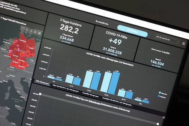 RKI dashboard, 7 day incidence is now 282.2 7 day incidence, RKI dashboard on a monitor on 22 08 2022 in Siegen Germany.