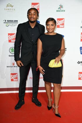Christopher Nkunku with girlfriend Amelie Kalombo at the SPORT BILD Award 2022 in the Fischauktionshalle in Hamburg on 22 08 2022