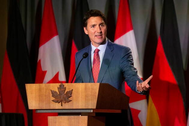 August 22, 2022, TORONTO, ON, Canada: Canadian Prime Minister Justin Trudeau speaks at a dinner attended by Chancellor of Germany, Olaf Scholz in Toronto on Monday, August 22, 2022. TORONTO Canada  - ZUMAc35_ 20220822_zaf_c35_060 Copyright: xChrisxYoungx