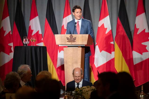 August 22, 2022, TORONTO, ON, Canada: Prime Minister Justin Trudeau speaks at a dinner attended by Chancellor of Germany, Olaf Scholz in Toronto on Monday, August 22, 2022. TORONTO Canada  - ZUMAc35_ 20220822_zaf_c35_072 Copyright: xChrisxYoungx