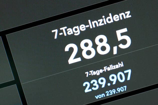 RKI dashboard, 7 day incidence is now 288.5 7 day incidence, RKI dashboard on a monitor on 23 08 2022 in Siegen Germany.
