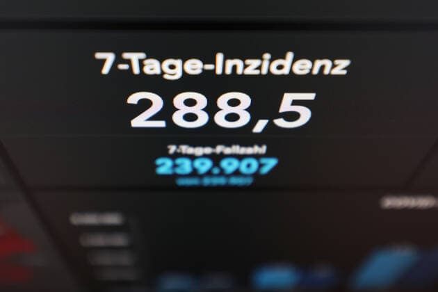 RKI dashboard, 7 day incidence is now 288.5 7 day incidence, RKI dashboard on a monitor on 23 08 2022 in Siegen Germany.