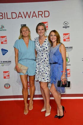 Magdalena Brzeska former rhythmic gymnast, Britta Heidemann Olympic epee fencing champion and Monika Sozanska Olympic epee fencing champion arriving at the SPORT BILD Awards ceremony in the Fischauktionshalle in Hamburg on 22 08 2022.
