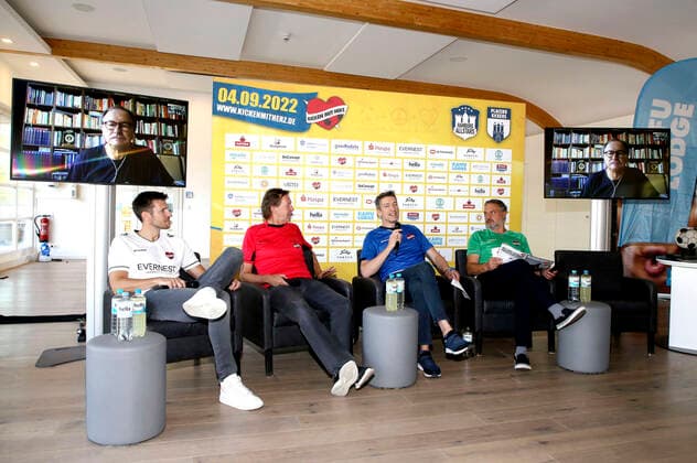 Fabian Boll, Lou Richter, Steffen Hallaschka and Thomas Mir at the press conference for the charity soccer match Kicken mit Herz 2022 at Kaifu Lodge Hamburg, 23 08 2022 Foto:xgbrcix xFuturexImage