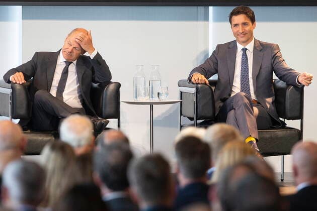 August 23, 2022, TORONTO, ON, CAN: Canadian Prime Minister Justin Trudeau (right) and Chancellor of Germany, Olaf Scholz attend a discussion at an event hosted by the Canadian-German Chamber of Industry and Commerce. in Toronto on Tuesday, August 23, 2022. TORONTO CAN  - ZUMAc35_ 20220823_zaf_c35_018 Copyright: xChrisxYoungx