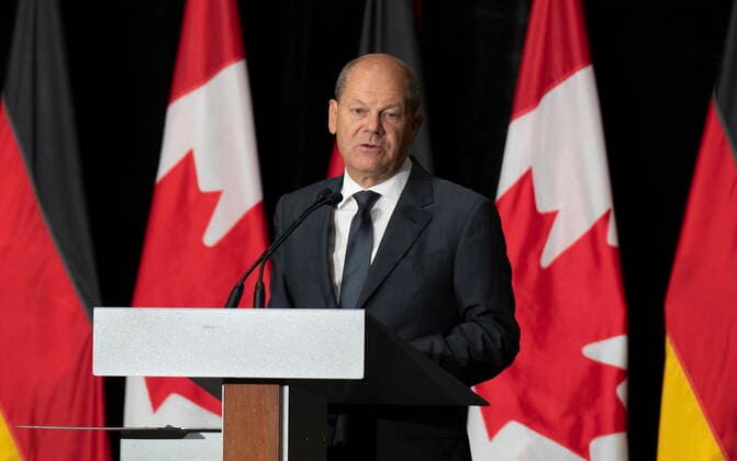 August 23, 2022, Stephenville, NFLD, Canada: German Chancellor Olaf Scholz speaks during a signing ceremony on Tuesday, August 23, 2022 in Stephenville, Newfoundland and Labrador. Stephenville Canada  - ZUMAc35_ 20220823_zaf_c35_069 Copyright: xAdrianxWyldx