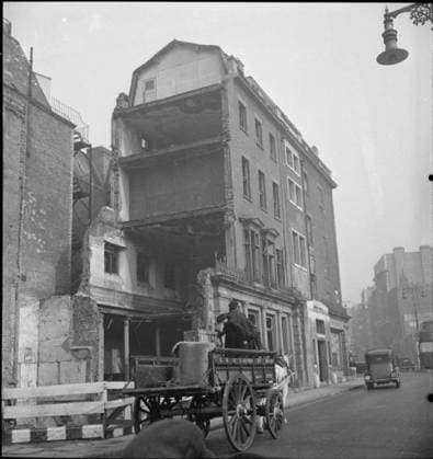 Van Girl- Horse and Cart Deliveries For the London, Midland and Scottish Railway, London, England, 1943 Lilian Carpenter and Vera Perkins drive their horse-drawn cart through London s West End on the way to their first delivery of the day. This particular street has been affected by air raids, as the damage to this building, next door to West and Son Ltd , illustrates. Lilian and Vera work for the LMS Railway Company and the horse is called Snowball . Copyright: xpiemagsx moiswwpiemags29032022-4200 !ACHTUNG AUFNAHMEDATUM GESCHÄTZT!