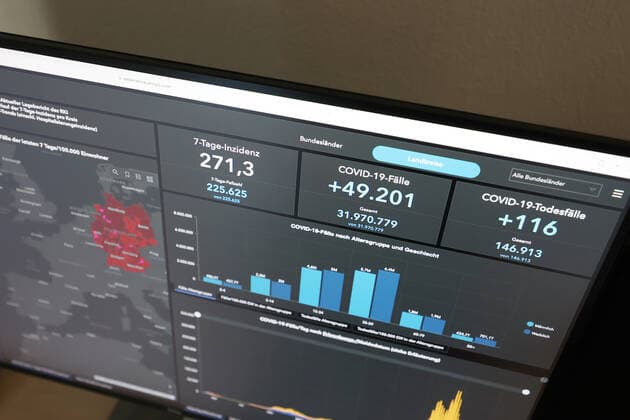RKI dashboard, 7 day incidence is now 271.3 7 day incidence, RKI dashboard on a monitor on 25 08 2022 in Siegen Germany.