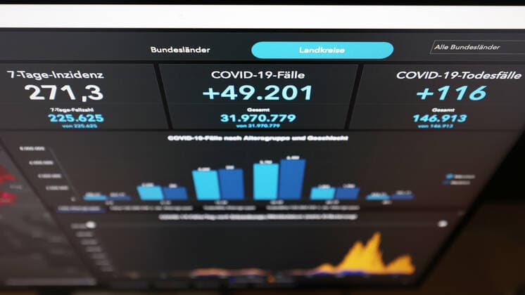 RKI dashboard, 7 day incidence is now 271.3 7 day incidence, RKI dashboard on a monitor on 25 08 2022 in Siegen Germany.