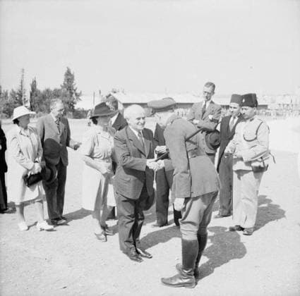 The British Mandate in Palestine 1917-1948 Mr and Mrs David Ben Gurion of the Jewish Agency being presented to Viscount Gort, the new Commissioner of Palestine. The Jewish Agency established by the British as an essential institution under the mandate, was responsible for promoting Jewish settlement within Palestine. Copyright: xpiemagsx warofficeww2pie5222-5959 !ACHTUNG AUFNAHMEDATUM GESCHÄTZT!