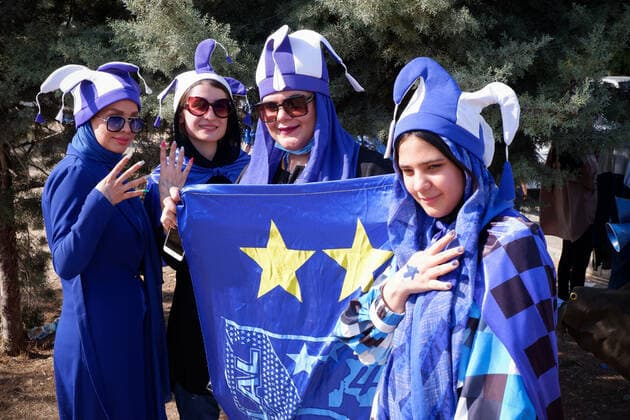 August 25, 2022, Tehran, Tehran, Iran: Female soccer fans prepare to attend a match between their team Esteghlal and Mes-e Kerman in Iran s Premier League at Azadi stadium in Tehran, Iran, Aug. 25, 2022. A limited number of Iranian women have been allowed into a stadium in Tehran to watch a league football match for the first time. Tehran Iran - ZUMAi98_ 20220825_zih_i98_005 Copyright: xRouzbehxFouladix