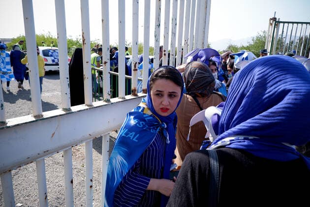 August 25, 2022, Tehran, Tehran, Iran: Female soccer fans prepare to attend a match between their team Esteghlal and Mes-e Kerman in Iran s Premier League at Azadi stadium in Tehran, Iran, Aug. 25, 2022. A limited number of Iranian women have been allowed into a stadium in Tehran to watch a league football match for the first time. Tehran Iran - ZUMAi98_ 20220825_zih_i98_013 Copyright: xRouzbehxFouladix