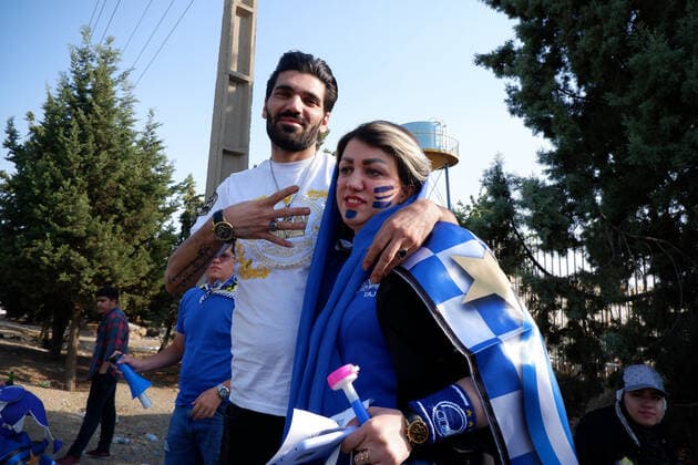 August 25, 2022, Tehran, Tehran, Iran: Female soccer fans prepare to attend a match between their team Esteghlal and Mes-e Kerman in Iran s Premier League at Azadi stadium in Tehran, Iran, Aug. 25, 2022. A limited number of Iranian women have been allowed into a stadium in Tehran to watch a league football match for the first time. Tehran Iran - ZUMAi98_ 20220825_zih_i98_053 Copyright: xRouzbehxFouladix