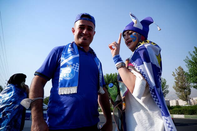 August 25, 2022, Tehran, Tehran, Iran: Female soccer fans prepare to attend a match between their team Esteghlal and Mes-e Kerman in Iran s Premier League at Azadi stadium in Tehran, Iran, Aug. 25, 2022. A limited number of Iranian women have been allowed into a stadium in Tehran to watch a league football match for the first time. Tehran Iran - ZUMAi98_ 20220825_zih_i98_056 Copyright: xRouzbehxFouladix