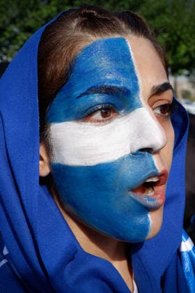 August 25, 2022, Tehran, Tehran, Iran: Female soccer fans prepare to attend a match between their team Esteghlal and Mes-e Kerman in Iran s Premier League at Azadi stadium in Tehran, Iran, Aug. 25, 2022. A limited number of Iranian women have been allowed into a stadium in Tehran to watch a league football match for the first time. Tehran Iran - ZUMAi98_ 20220825_zih_i98_061 Copyright: xRouzbehxFouladix