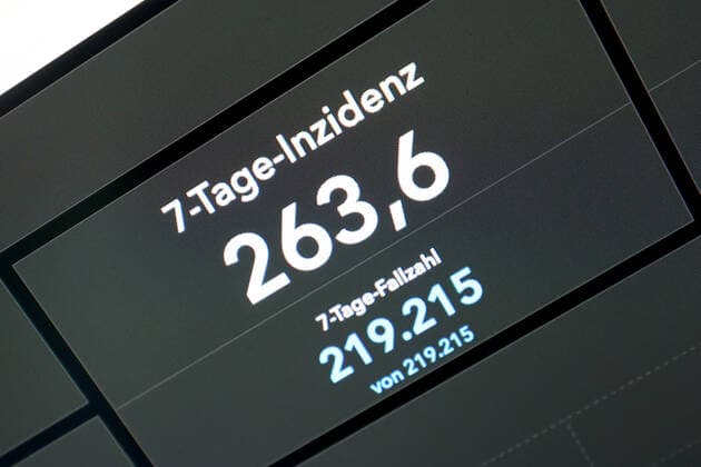 RKI dashboard, 7 day incidence is now 263.6 7 day incidence, RKI dashboard on a monitor on 26 08 2022 in Siegen Germany.