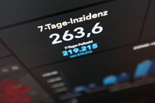 RKI dashboard, 7 day incidence is now 263.6 7 day incidence, RKI dashboard on a monitor on 26 08 2022 in Siegen Germany.