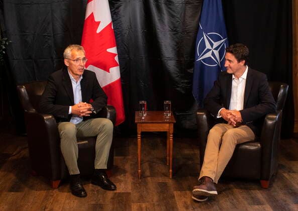 August 26, 2022, Cold Lake, AB, CANADA: NATO Secretary General Jens Stoltenberg and Prime Minister Justin Trudeau have a meeting at 4 Wing Cold Lake air base in Cold Lake Alta, on Friday August 26, 2022. Cold Lake CANADA  - ZUMAc35_ 20220826_zaf_c35_009 Copyright: xJasonxFransonx