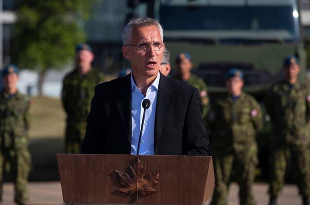 August 26, 2022, COLD LAKE, AB, CANADA: NATO Secretary General Jens Stoltenberg speaks during a press conference at 4 Wing Cold Lake air base in Cold Lake Alta, on Friday August 26, 2022. COLD LAKE CANADA  - ZUMAc35_ 20220826_zaf_c35_012 Copyright: xJasonxFransonx