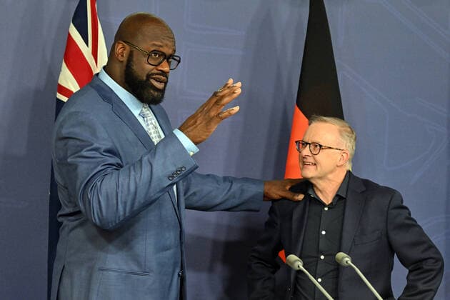 Bilder des Jahres 2022, News 08 August News Themen der Woche KW34 Entertainment Bilder des Tages ANTHONY ALBANESE PRESSER, Australian Prime Minister Anthony Albanese and former NBA star Shaquille O?Neal at a press conference in Sydney, Saturday, August 27, 2022. ( NO ARCHIVING, EDITORIAL USE ONLY, NO USE IN BOOKS WITHOUT CONSENT SYDNEY NSW AUSTRALIA  Copyright: xMICKxTSIKASx 20220827001694279445