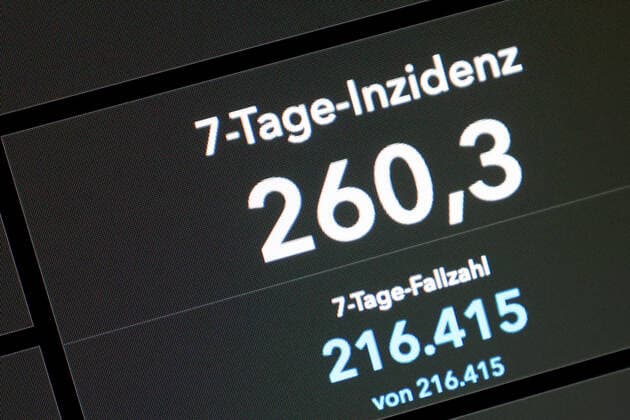 RKI dashboard, 7 day incidence is now 260.3 7 day incidence, RKI dashboard on a monitor on 27 08 2022 in Siegen Germany.