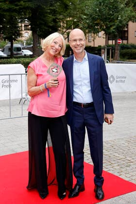 Journalist Katrin Eigendorf with her husband Jörg Eigendorf at the 58 award ceremony of the Grimme Award 2022 in the theater of the city of Marl Marl, 26 08 2022 NRW Germany Copyright: xChristophxHardtx