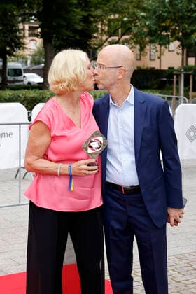 Journalist Katrin Eigendorf with her husband Jörg Eigendorf at the 58 award ceremony of the Grimme Award 2022 in the theater of the city of Marl Marl, 26 08 2022 NRW Germany Copyright: xChristophxHardtx