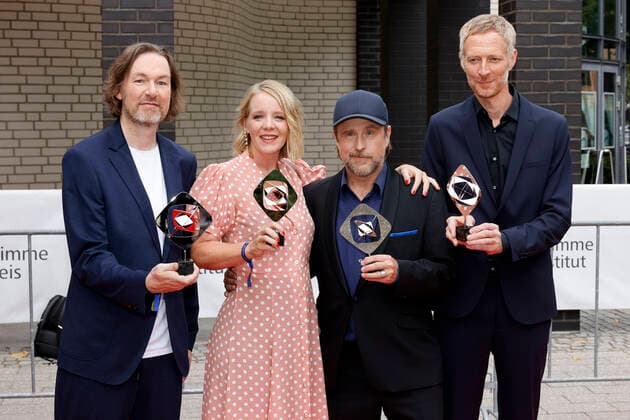 Author Sven Stricker, actress Katrin Wichmann, actor Bjarne Mädel and director Kristian Leschner at the 58 Grimme Award 2022 ceremony at the Theater der Stadt Marl Marl, 26 08 2022 NRW Germany Copyright: xChristophxHardtx