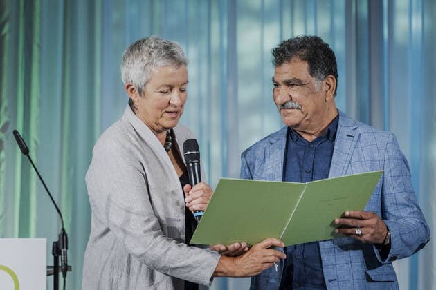 Mohamed Abla, recipient of the Goethe Medal, and Carola Lentz, President of the Goethe Institute, photographed at the Goethe Medal ceremony in Weimar, 28 08 2022 Weimar Germany Copyright: xFlorianxGaertner photothek.dex