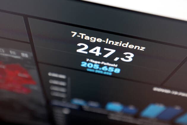 RKI dashboard, 7 day incidence is now 247.3 7 day incidence, RKI dashboard on a monitor on 30 08 2022 in Siegen Germany.