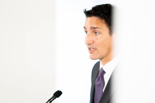 August 30, 2022, Kitchener, ON, Canada: Prime Minister Justin Trudeau speaks at a media availability following a round table meeting that he and the Ahmed Hussen, Minister of Housing, Diversity and Inclusion had with local delegates at the Country Hills Library in Kitchener, Ont. on Aug. 30, 2022. Kitchener Canada  - ZUMAc35_ 20220830_zaf_c35_047 Copyright: xPeterxPowerx