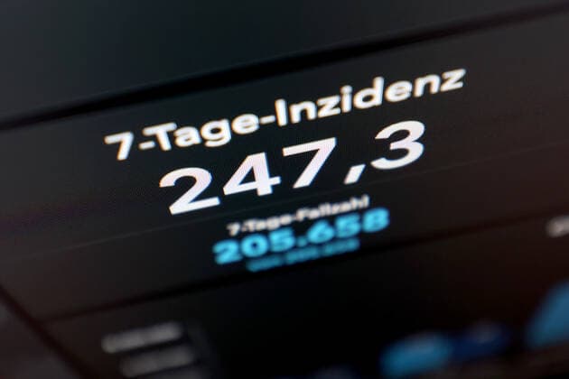 RKI dashboard, 7 day incidence is now 247.3 7 day incidence, RKI dashboard on a monitor on 31 08 2022 in Siegen Germany.