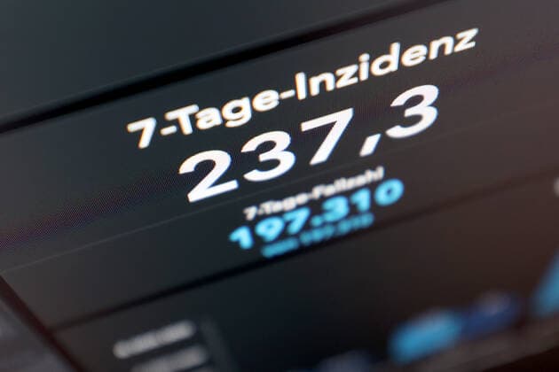 Dashboard of RKI, 7 day incidence is now 237.3 7 day incidence, dashboard of RKI on a monitor on 01 09 2022 in Siegen Germany.