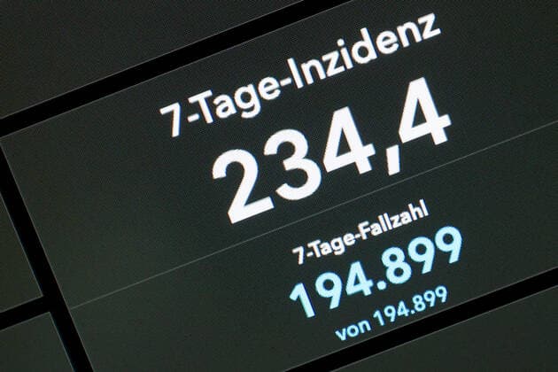 RKI dashboard, 7 day incidence is now 234.4 7 day incidence, RKI dashboard on a monitor on 02 09 2022 in Siegen Germany.